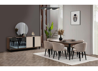 Essecke Essgruppe Esszimmer Esstisch Stühle Sideboard Set 8tlg Braun