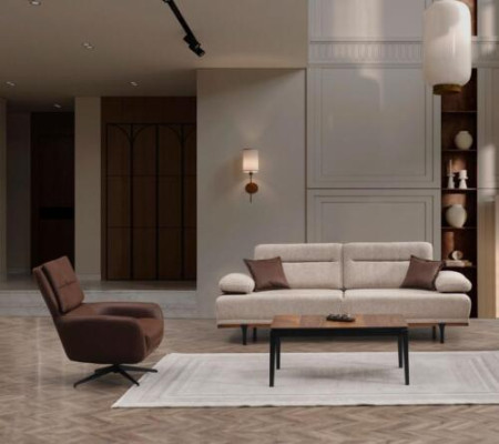 Sofagarnitur Stoffsofa Dreisitzer Sessel Couch Beige 2tlg Polstersofa