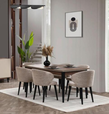 Essgruppe Holz Essecke Esszimmer Esstisch Stühle Set 7tlg Braun Tisch