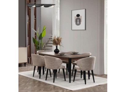 Essgruppe Holz Essecke Esszimmer Esstisch Stühle Set 7tlg Braun Tisch