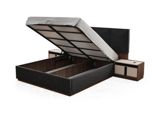 Doppelbett Garnitur Bett Nachttische Grau 3tlg Holz Schlafzimmer Set