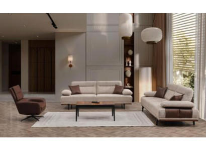 Komplette Stoffsofa Dreisitzer Sessel Couch Beige 3tlg Polstersofa Set