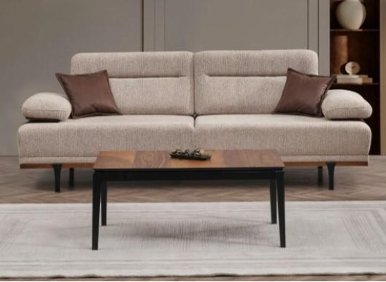 Komplette Stoffsofa Dreisitzer Sessel Couch Beige 3tlg Polstersofa Set