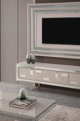 Wohnwand Sideboard TV Ständer Wandpanel Weiß RTV Lowboard Moderne