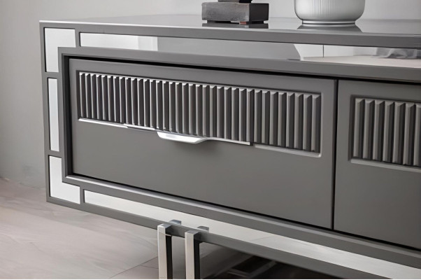 Wohnwand TV Ständer Schranke Couchtisch RTV Lowboard Grau Set 3tlg