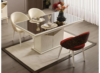 Esszimmertisch Esstisch Tisch Esszimmer Essecke Beige Holz Gold Luxus