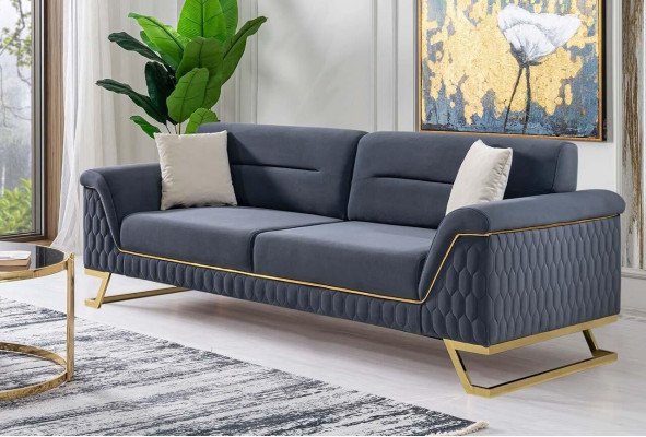 Blaue Wohnzimmer Sitzgarnitur Designer Ecksofa Luxus Moderner Sessel