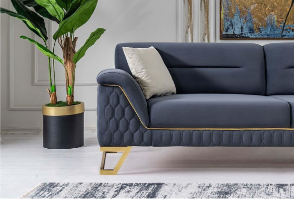 Blaue Wohnzimmer Sitzgarnitur Designer Ecksofa Luxus Moderner Sessel