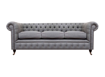 Grau Chesterfield Wohnzimmer Textil Stoff Einrichtung Luxus Dreisitzer Sofa
