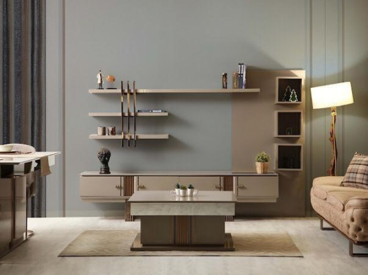 Design Sideboard Kommode Anrichte Spiegel Holz Beige Möbel Neuheit