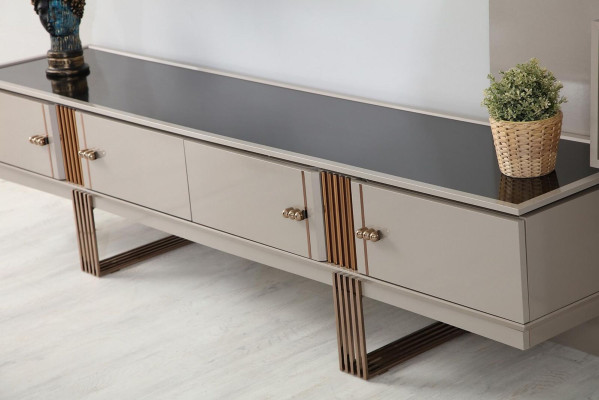 Design Sideboard Kommode Anrichte Spiegel Holz Beige Möbel Neuheit