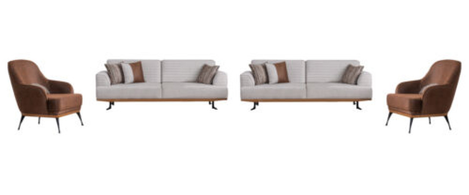 Luxuriöses Grau-Braun Wohnzimmer Set zwei Dreisitzer-Sofas und zwei Sesseln