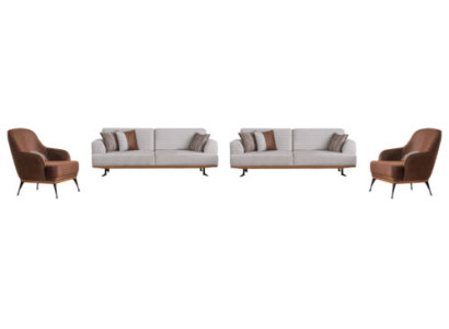 Luxuriöses Grau-Braun Wohnzimmer Set zwei Dreisitzer-Sofas und zwei Sesseln