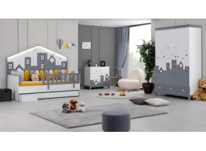 Kinderbett Kleiderschrank Jugendzimmer Kinderzimmer Möbel 2tlg Set Holz