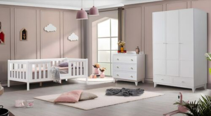 Kinderzimmer 3tlg Möbel Komplettzimmer Kinderbett Weiß Kleiderschrank Kommod
