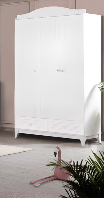 Modern Jugendzimmer Kinderzimmer Weiß Set luxuriöse Bett Kleiderschrank