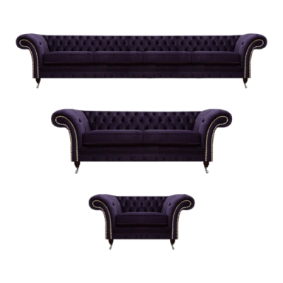 Luxus Sofa Garnitur Lila Design Chesterfield Polstermöbel Wohnzimmer