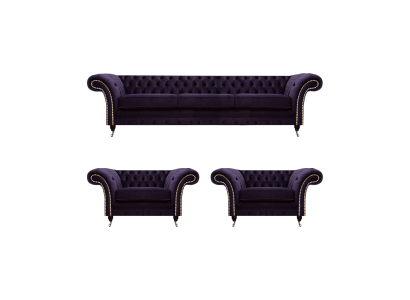 Wohnzimmer Luxus Set 3tlg Einrichtung Lila Komplett Polstermöbel Chesterfield