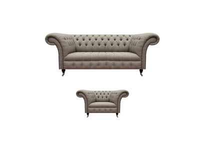 Komplett Wohnzimmer Sofagarnitur Sofa Dreisitzer Textil Sessel Chesterfield