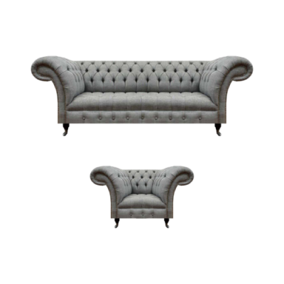 Grau Dreisitzer Couch Sofa Wohnzimmer Sessel Sitz Chesterfield Polstermöbel