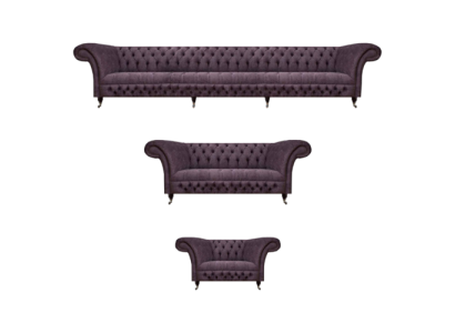 Luxus Design Sofagarnitur Set 3tlg Chesterfield Lila Wohnzimmer Polster Sofas
