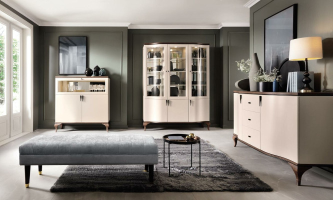 Klassische Wohn Deko Wand Wohnzimmer Vitrine Sideboard RTV Regal Wände