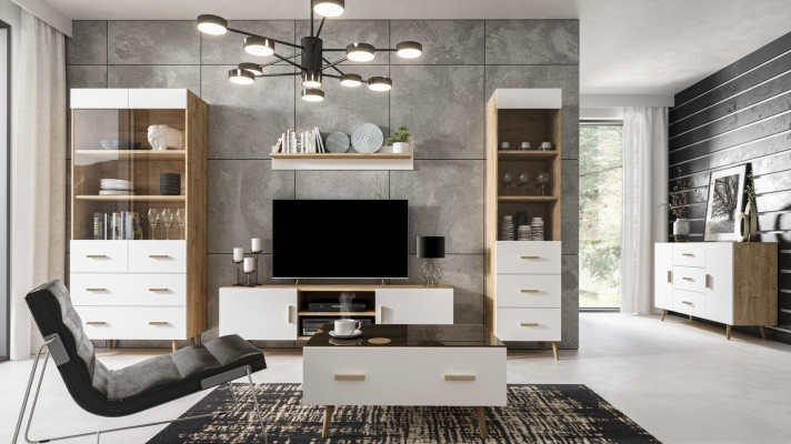 Wohnwand Wohnzimmer Set Vitrine Kommode Wandregal Vitrinen Wohnwände 4 tlg. Set