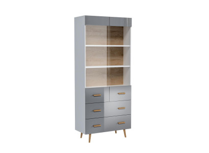 Vitrine Anrichte Schrank Regal Modern Stil Wohnzimmer Kollektion Grau Vitrinen