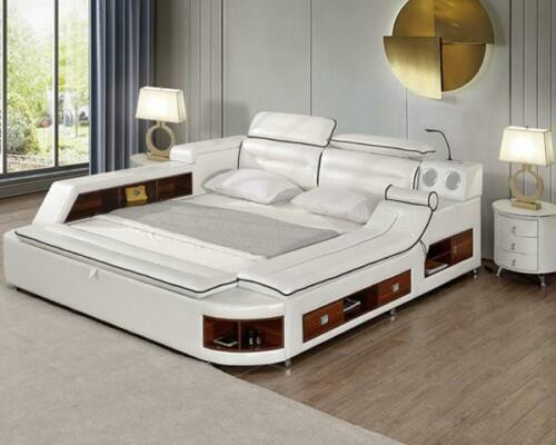 Luxus Bett Bett Leder Betten 180x200 Multifunktion Schlafzimmer Liege