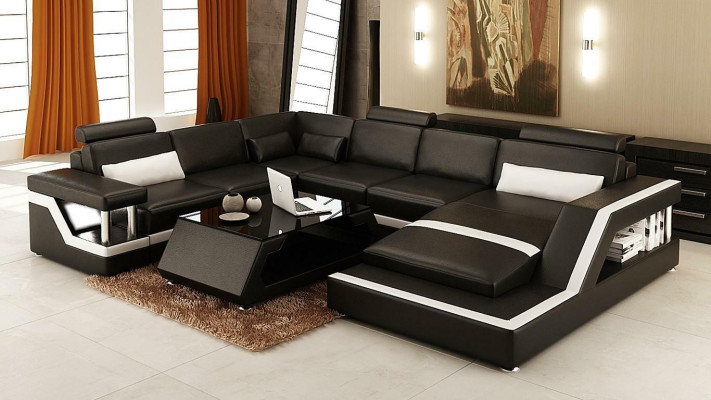 Rote Ecksofa Ledersofa Big XXL U Form Wohnlandschaft Sofa Couch