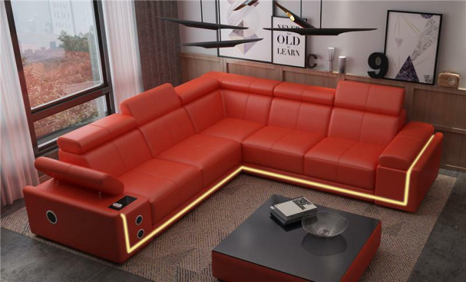Beleuchtete Leder Ecksofa Couch L Form Sound Led Boxen Modernes
