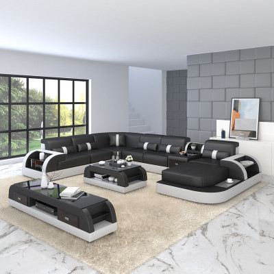 U Form Sofa Couch Polster Garnitur Ecksofa Wohnlandschaft Design Leder