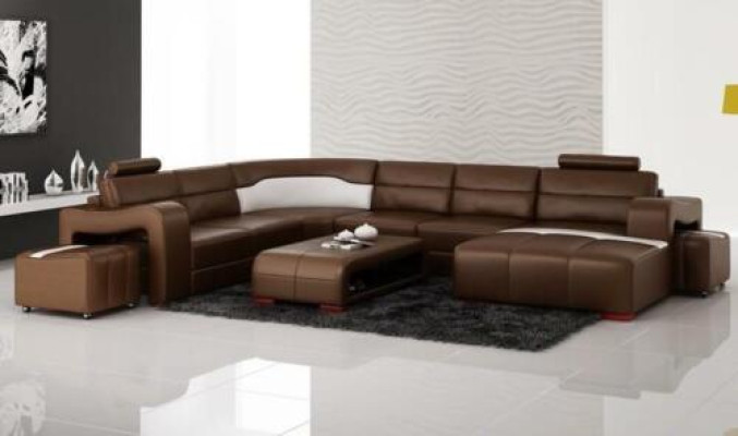 Wohnlandschaft Couch Polster Sitz Garnitur Ecksofa Big Couchen + 2 Hocker