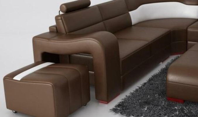 Wohnlandschaft Couch Polster Sitz Garnitur Ecksofa Big Couchen + 2 Hocker