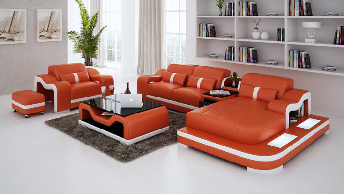 Wohnlandschaft Ecksofa L-Form Sessel Set Garnitur Deko Modern Sofa Leder