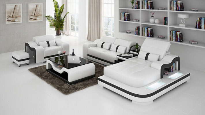 Wohnlandschaft Ecksofa L-Form Sessel Set Garnitur Deko Modern Sofa Leder
