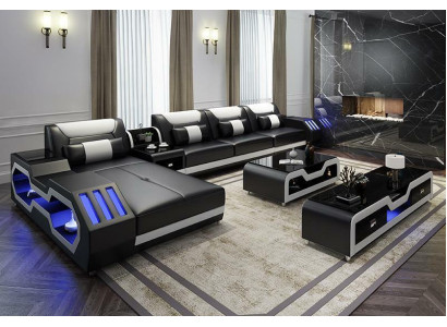 Leder Design Sofa Couch Polster Ecksofa Garnitur Wohnlandschaft Ecksofa