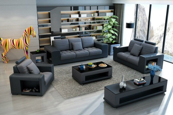 Luxus Sofagarnitur 3+2+1 Sitzer Wohnlandschaft Sofa Couch Polster Garnitur Sofas Leder