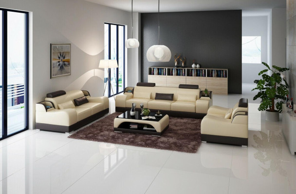 Designer Sofagarnitur 321 Sitzer Sofa Couch Leder Garnitur Polster Set
