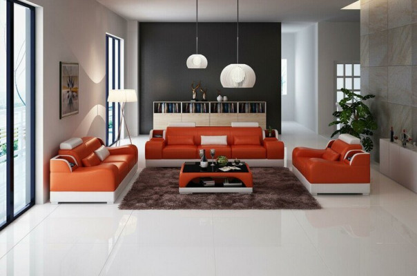 Designer Sofagarnitur 321 Sitzer Sofa Couch Leder Garnitur Polster Set