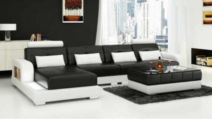Ecksofa Sofa Couch Ledersofa Sitz Eck Garnitur Polster Wohnlandschaft