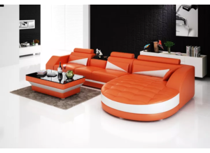 Designer Ecksofa Wohnlandschaft Ledersofa Sofa Sofa Couch Polster Lform Orange