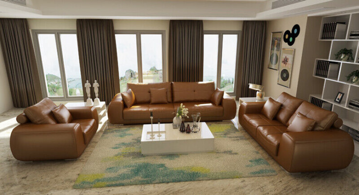 Sofagarnitur Ledersofa Couch Garnituren Design Modern Sofa 3+1+1 Sitzer