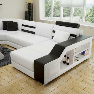 Ecksofa Wohnlandschaft U Form Sofa - Ledersofa Garnitur mit Regal Leder