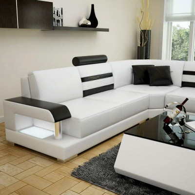 Ecksofa Wohnlandschaft U Form Sofa - Ledersofa Garnitur mit Regal Leder