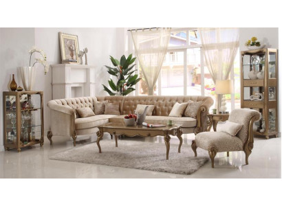 Ecksofa L-Form Sofa Couch Design Couchen Polster Textil Sofa Garnitur Holz Sofas