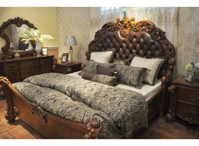 Klassisches Bett Barock Rokoko Chesterfield Stil Doppel Leder Hotel Antik
