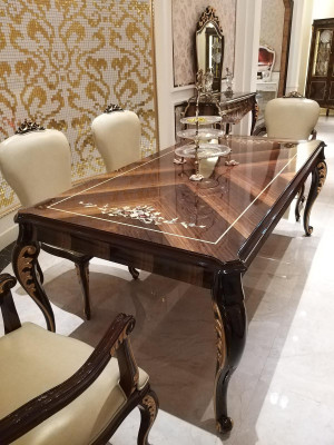 Esstisch 4 Stühle Stuhl Esszimmer Deko Garnitur Rokoko Barock Tisch Tische