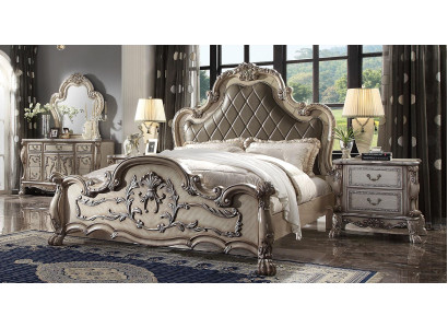 Luxus Barock Silber Doppelbett Design Holz 200x200cm Polsterung Schlafzimmer Neu