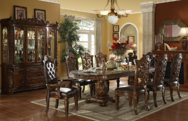 Komplette Braune Barock Esszimmergarnitur Designer Esstisch Luxuriöse Lederstühle
